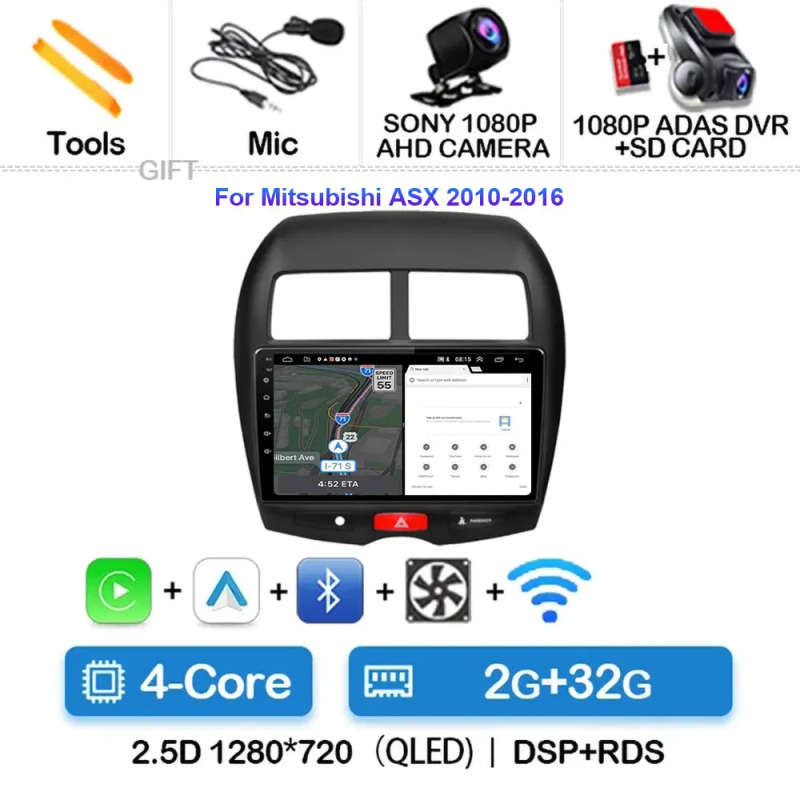 Android 14 Car Radio For Mitsubishi ASX 1 2010-2016 2016 - 2022 Navigation GPS Multimedia Player ...