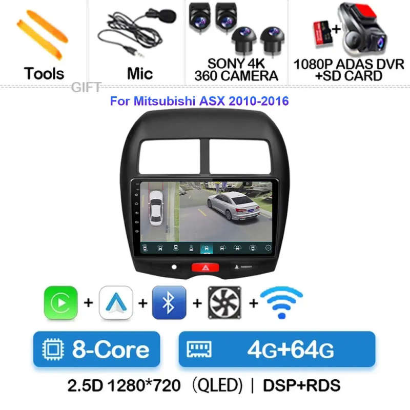 Android 14 Car Radio For Mitsubishi ASX 1 2010-2016 2016 - 2022 Navigation GPS Multimedia Player ...