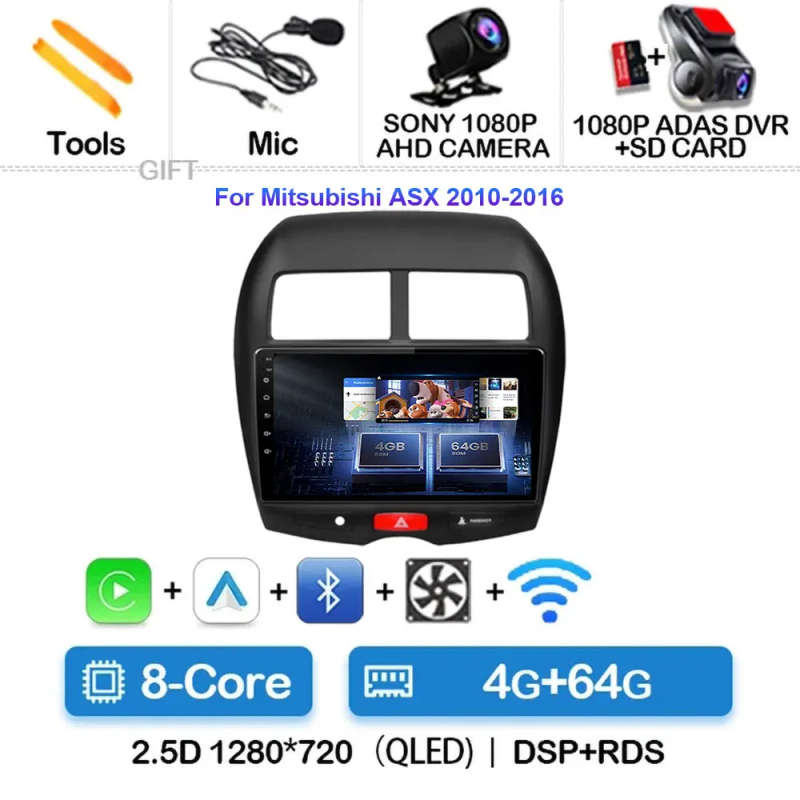 Android 14 Car Radio For Mitsubishi ASX 1 2010-2016 2016 - 2022 Navigation GPS Multimedia Player ...