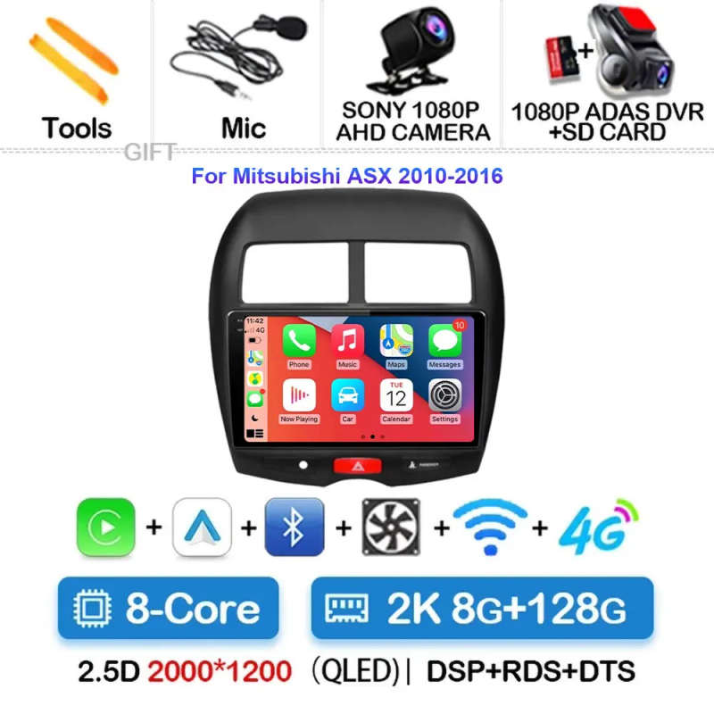 Android 14 Car Radio For Mitsubishi ASX 1 2010-2016 2016 - 2022 Navigation GPS Multimedia Player ...