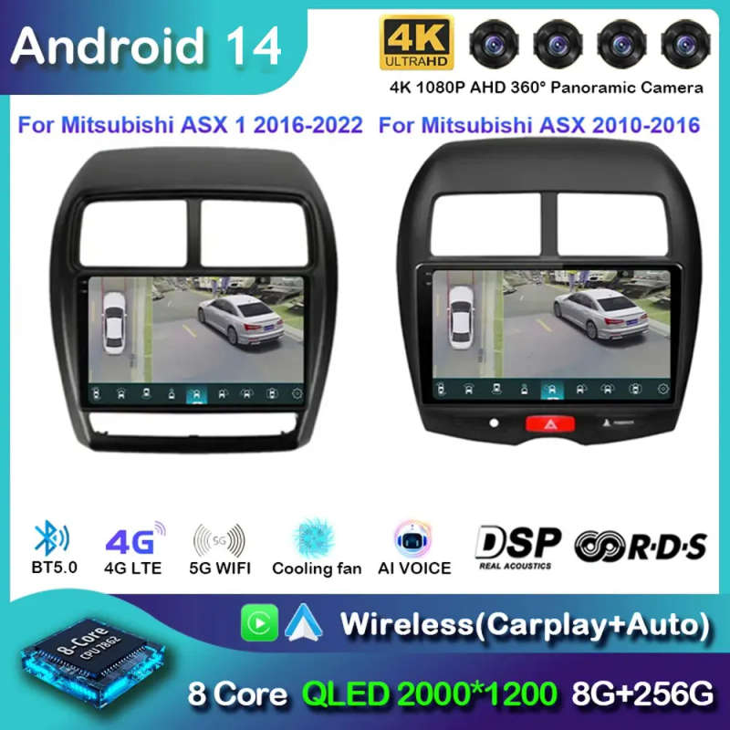 Android 14 Car Radio For Mitsubishi ASX 1 2010-2016 2016 - 2022 Navigation GPS Multimedia Player ...