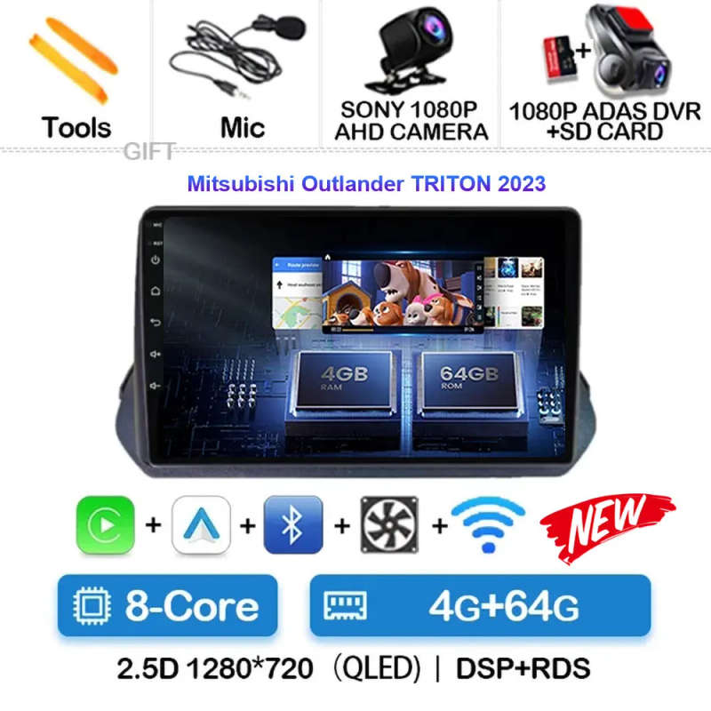 Android 14 Car Radio For Mitsubishi Outlander TRITON 2023 Multimedia Video Player Navigation GPS ...