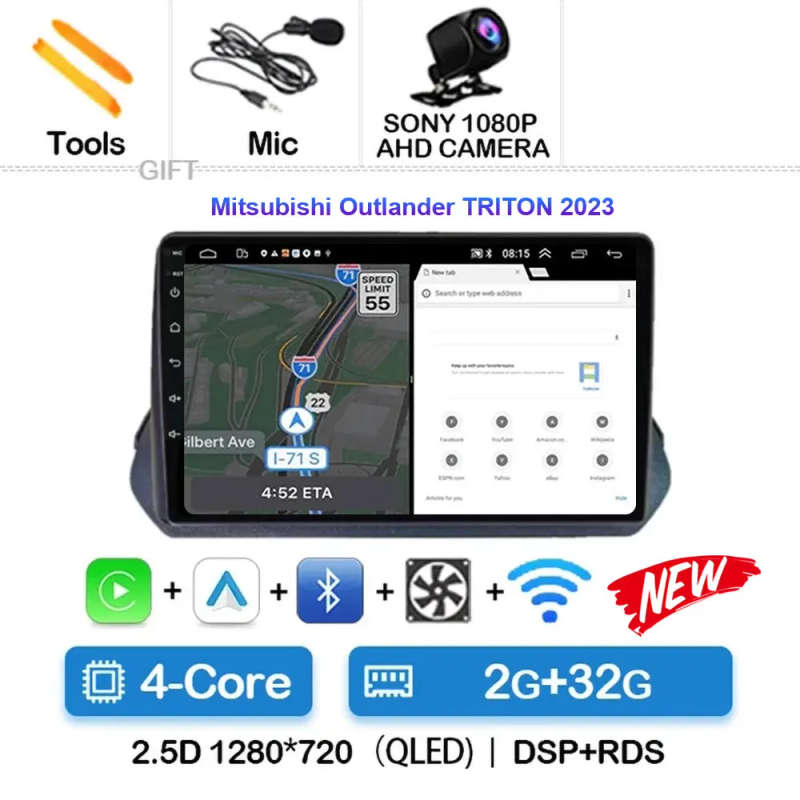 Android 14 Car Radio For Mitsubishi Outlander TRITON 2023 Multimedia Video Player Navigation GPS ...