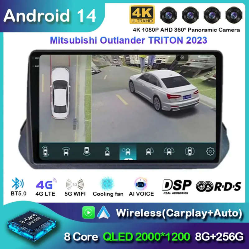 Android 14 Car Radio For Mitsubishi Outlander TRITON 2023 Multimedia Video Player Navigation GPS ...