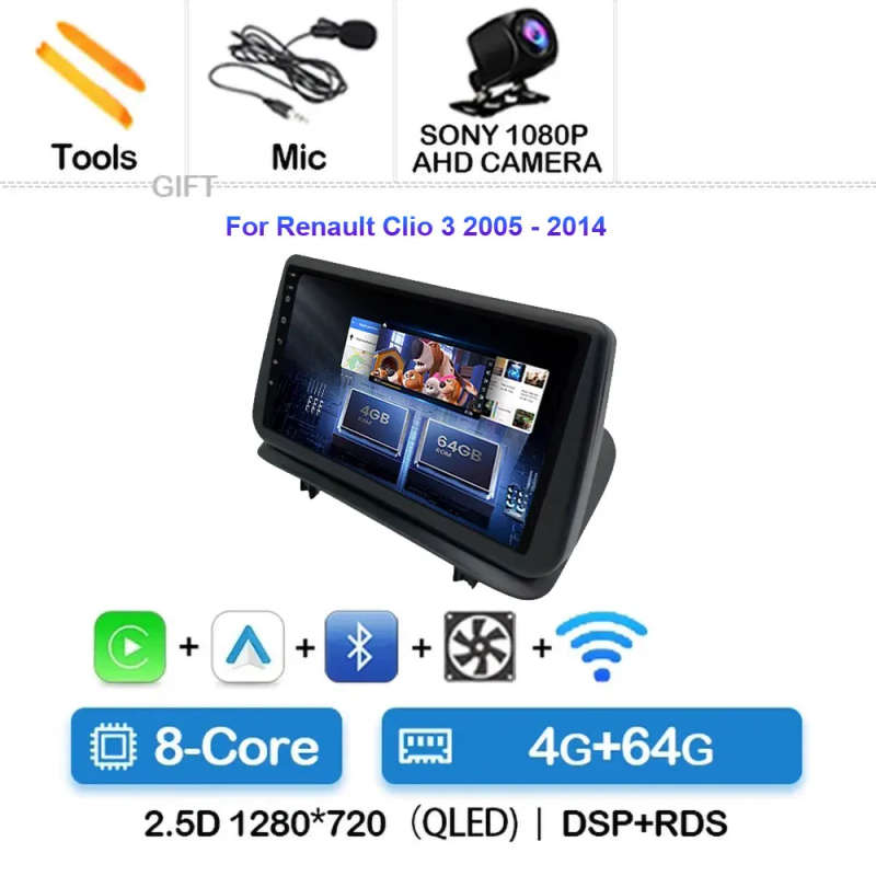 Android 14  Car Radio For Renault Clio 3 2005-2014 Wireless CarPlay Auto 4G Multimedia Player Nav...