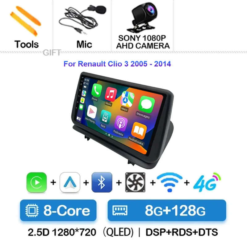 Android 14  Car Radio For Renault Clio 3 2005-2014 Wireless CarPlay Auto 4G Multimedia Player Nav...