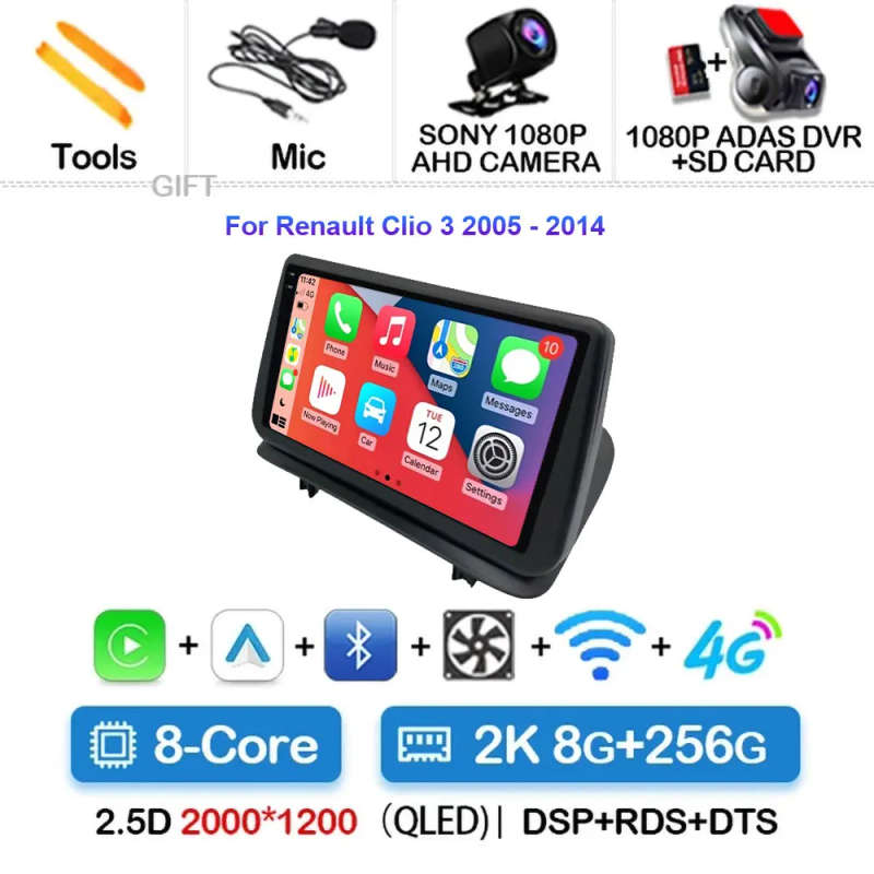 Android 14  Car Radio For Renault Clio 3 2005-2014 Wireless CarPlay Auto 4G Multimedia Player Nav...