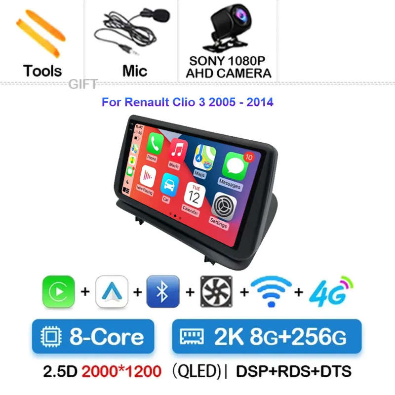Android 14  Car Radio For Renault Clio 3 2005-2014 Wireless CarPlay Auto 4G Multimedia Player Nav...