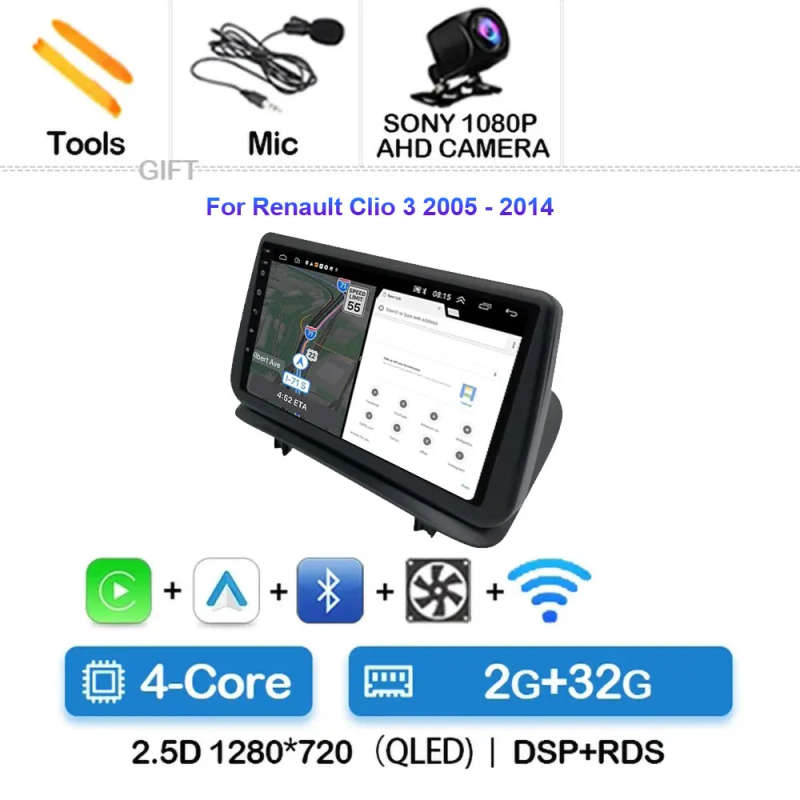 Android 14  Car Radio For Renault Clio 3 2005-2014 Wireless CarPlay Auto 4G Multimedia Player Nav...