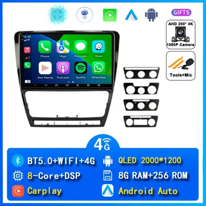 Android 14 Car Radio For Skoda Octavia 2 A5 2008 - 2013 Multimedia Player Navigation GPS 2 Din Au...