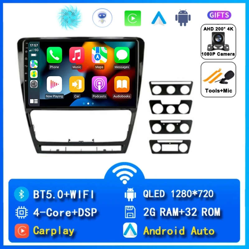 Android 14 Car Radio For Skoda Octavia 2 A5 2008 - 2013 Multimedia Player Navigation GPS 2 Din Au...