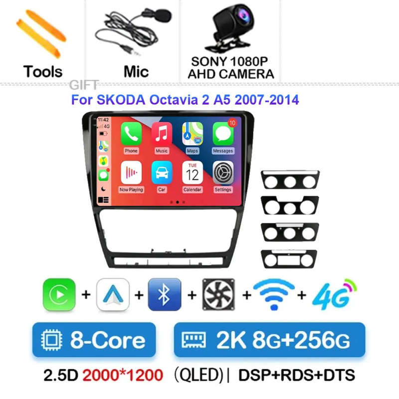 Android 14 Car Radio For Skoda Octavia A5 2 2008 - 2013 Wireless Carplay Android Auto Car Multime...