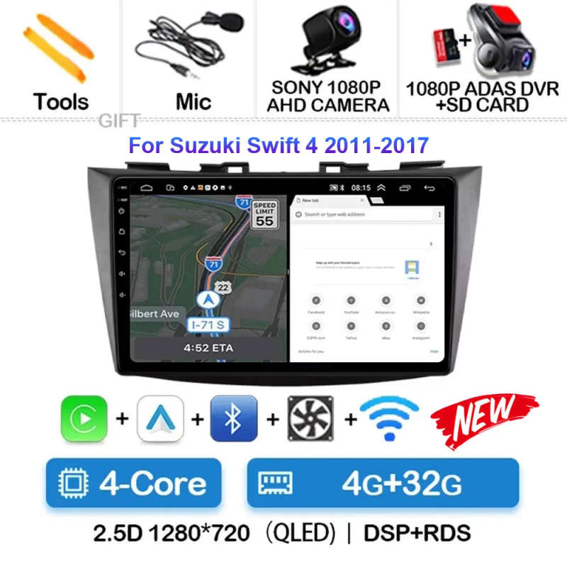 Android 14 Car Radio For Suzuki Swift 4 2011-2017 Wireless Carplay Auto Radio Multimedia Player 4...