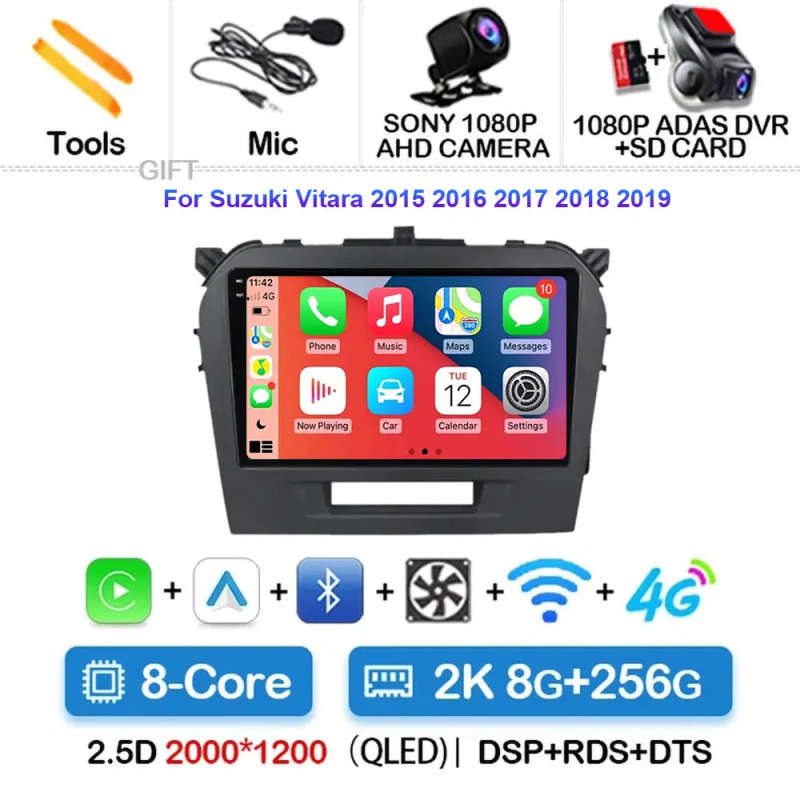 Android 14 Car Radio For Suzuki Vitara 4 2014 - 2019 Wireless Carplay Auto WiFi 4G Multimedia Pla...