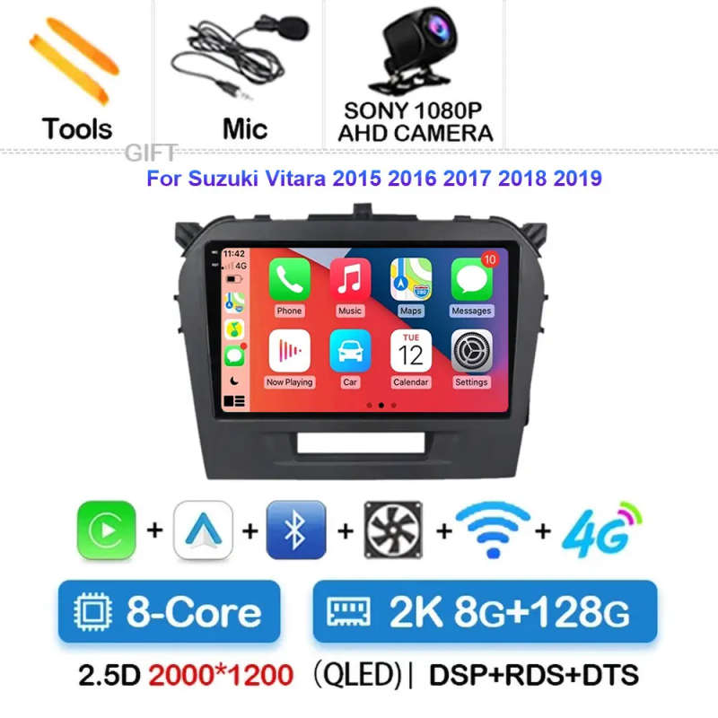 Android 14 Car Radio For Suzuki Vitara 4 2014 - 2019 Wireless Carplay Auto WiFi 4G Multimedia Pla...