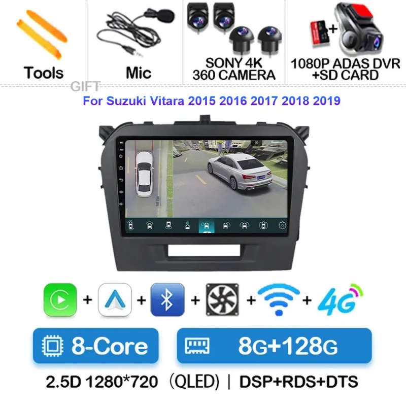 Android 14 Car Radio For Suzuki Vitara 4 2014 - 2019 Wireless Carplay Auto WiFi 4G Multimedia Pla...