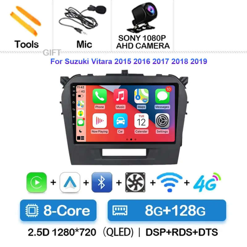 Android 14 Car Radio For Suzuki Vitara 4 2014 - 2019 Wireless Carplay Auto WiFi 4G Multimedia Pla...