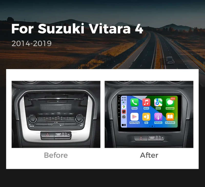 Android 14 Car Radio For Suzuki Vitara 4 2014 - 2019 Wireless Carplay Auto WiFi 4G Multimedia Pla...