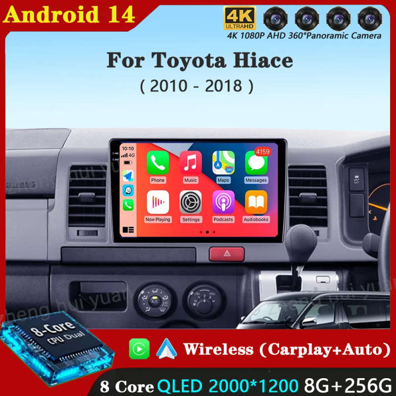 Android 14 Car Radio For Toyota Hiace H200 2010 - 2018 Carplay Navigation GPS Android Auto Miltim...