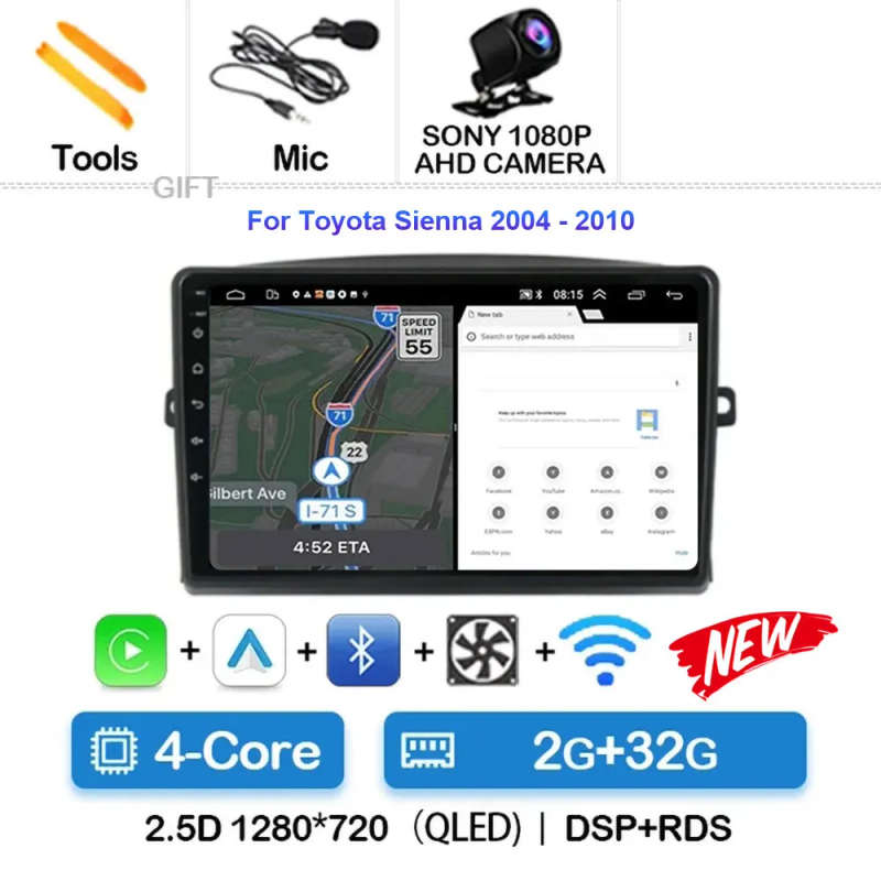 Android 14 Car Radio For Toyota Sienna 2004 - 2010 Navigation GPS Multimedia Video Player Stereo ...