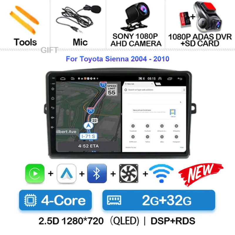 Android 14 Car Radio For Toyota Sienna 2004 - 2010 Navigation GPS Multimedia Video Player Stereo ...