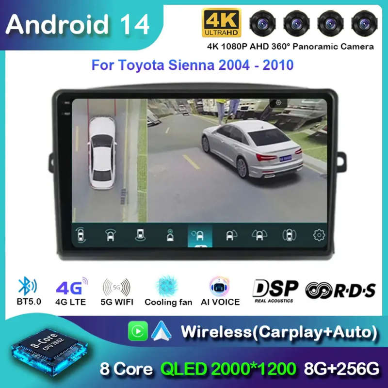 Android 14 Car Radio For Toyota Sienna 2004 - 2010 Navigation GPS Multimedia Video Player Stereo ...