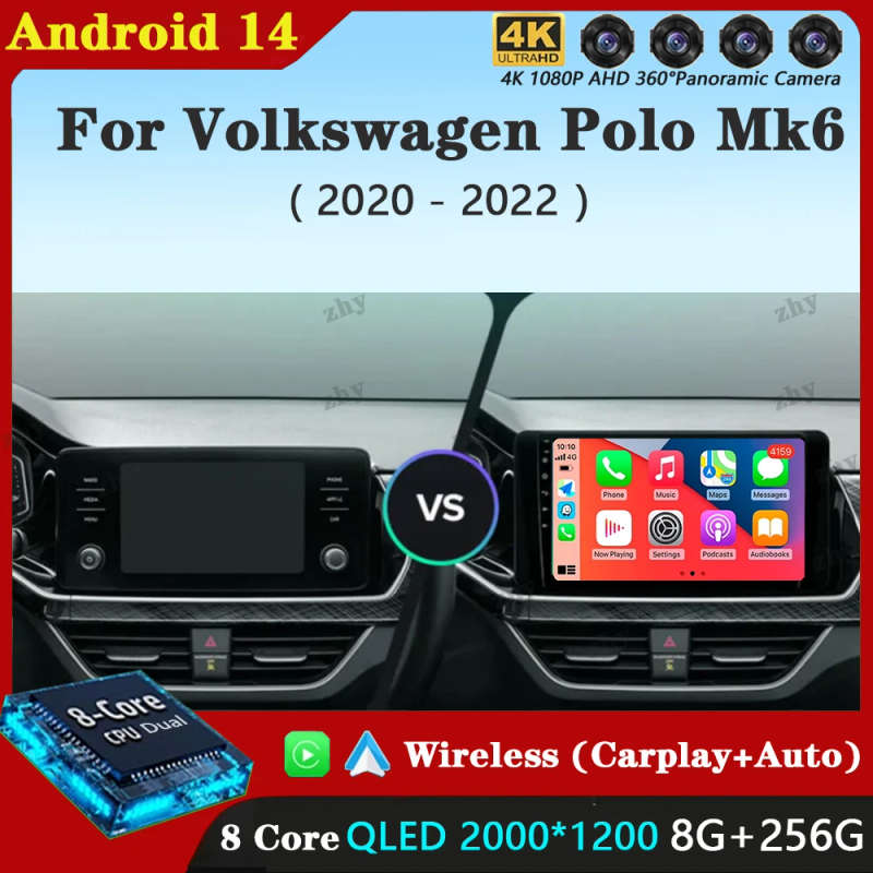 Android 14 Car Radio For Volkswagen Polo Mk6 VI 6 2020 - 2022 QLED Auto Multimedia Player Navigat...
