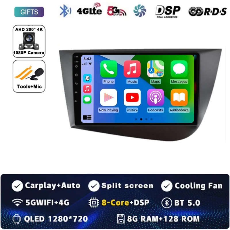 Android 14 Car Radio Navigation GPS Carplay For Seat Leon 2 MK2 2005-2012 Multimedia Video No DVD...