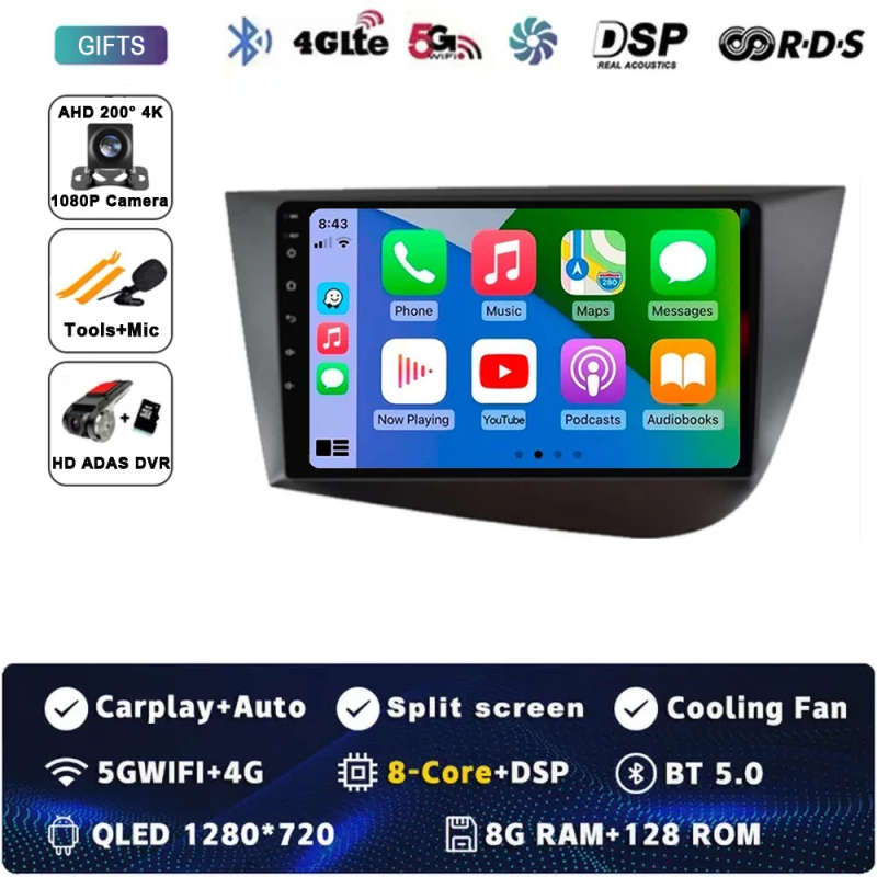 Android 14 Car Radio Navigation GPS Carplay For Seat Leon 2 MK2 2005-2012 Multimedia Video No DVD...