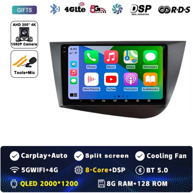 Android 14 Car Radio Navigation GPS Carplay For Seat Leon 2 MK2 2005-2012 Multimedia Video No DVD...