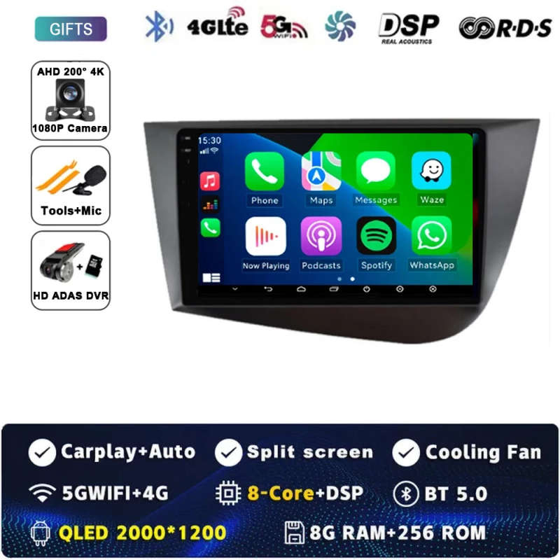 Android 14 Car Radio Navigation GPS Carplay For Seat Leon 2 MK2 2005-2012 Multimedia Video No DVD...