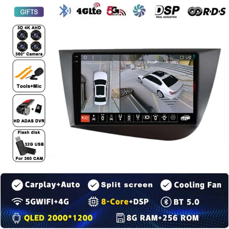 Android 14 Car Radio Navigation GPS Carplay For Seat Leon 2 MK2 2005-2012 Multimedia Video No DVD...