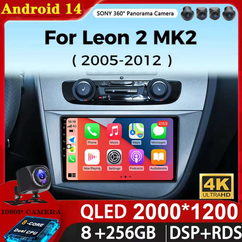 Android 14 Car Radio Navigation GPS Carplay For Seat Leon 2 MK2 2005-2012 Multimedia Video No DVD...