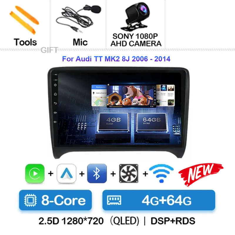 Android 14 Carplay Auto Car Radio For Audi TT MK2 8J 2006 - 2012 Navigation GPS Multimedia Player...