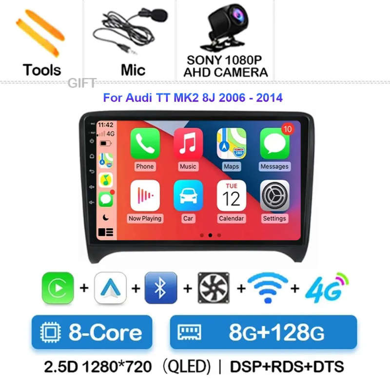 Android 14 Carplay Auto Car Radio For Audi TT MK2 8J 2006 - 2012 Navigation GPS Multimedia Player...