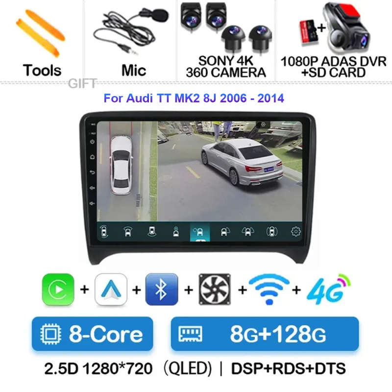 Android 14 Carplay Auto Car Radio For Audi TT MK2 8J 2006 - 2012 Navigation GPS Multimedia Player...