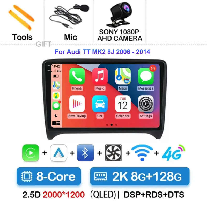 Android 14 Carplay Auto Car Radio For Audi TT MK2 8J 2006 - 2012 Navigation GPS Multimedia Player...