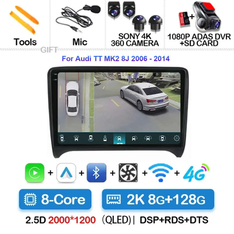 Android 14 Carplay Auto Car Radio For Audi TT MK2 8J 2006 - 2012 Navigation GPS Multimedia Player...