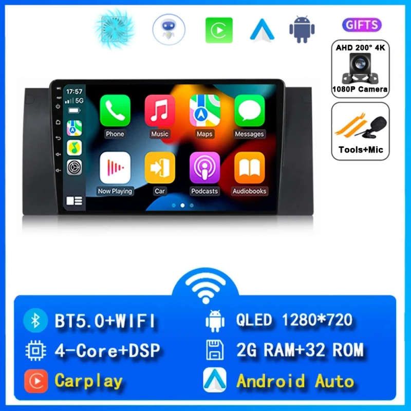 Android 14 Carplay Auto Car Radio For BMW M5 E39 E53 X5 1995 - 2003 Navigation GPS Multimedia Pla...