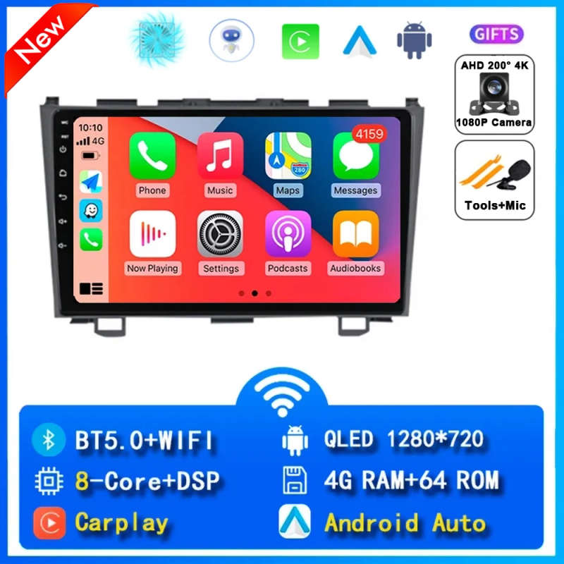 Android 14 Carplay Auto Car Radio For Honda CR-V 3 RE CRV 2007 - 2011 Navigation GPS Multimedia P...