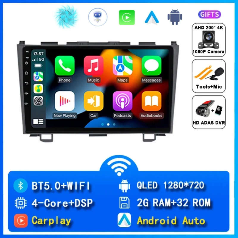 Android 14 Carplay Auto Car Radio For Honda CR-V 3 RE CRV 2007 - 2011 Navigation GPS Multimedia P...