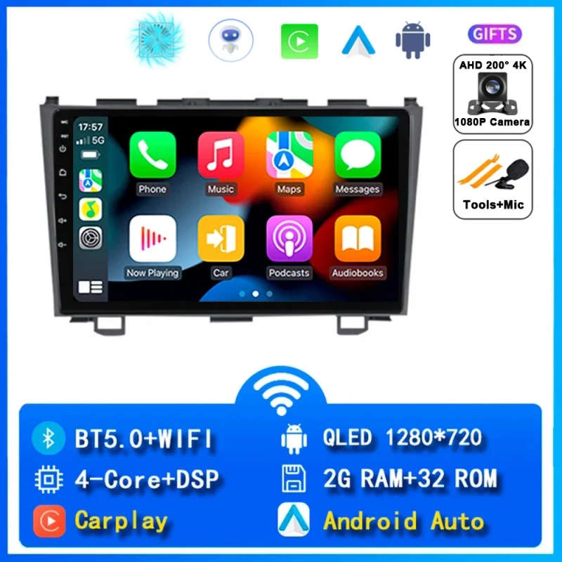 Android 14 Carplay Auto Car Radio For Honda CR-V 3 RE CRV 2007 - 2011 Navigation GPS Multimedia P...