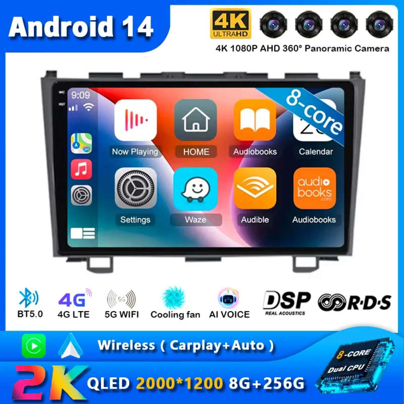 Android 14 Carplay Auto Car Radio For Honda CR-V 3 RE CRV 2007 - 2011 Navigation GPS Multimedia P...