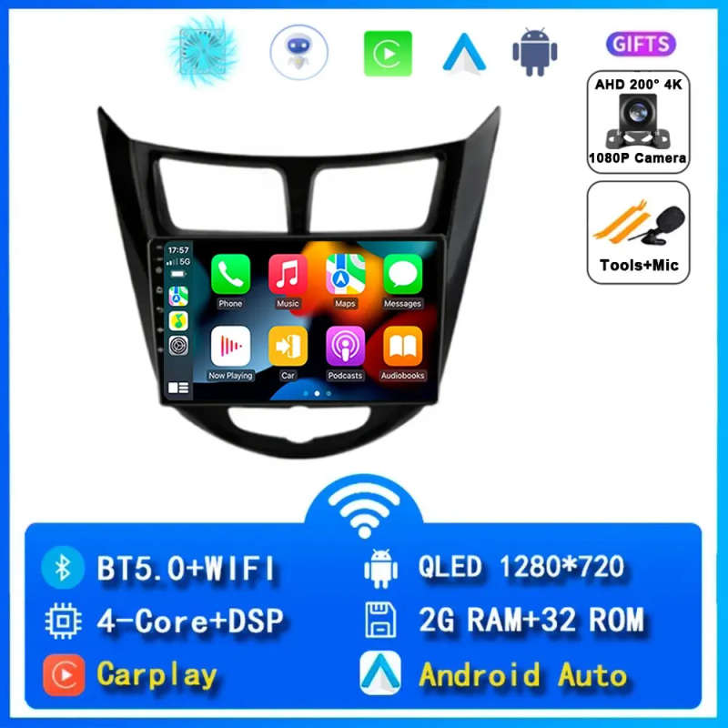 Android 14 Carplay Auto Car Radio For Hyundai Solaris 1 Accent 2010 - 2016 Navigation GPS Multime...