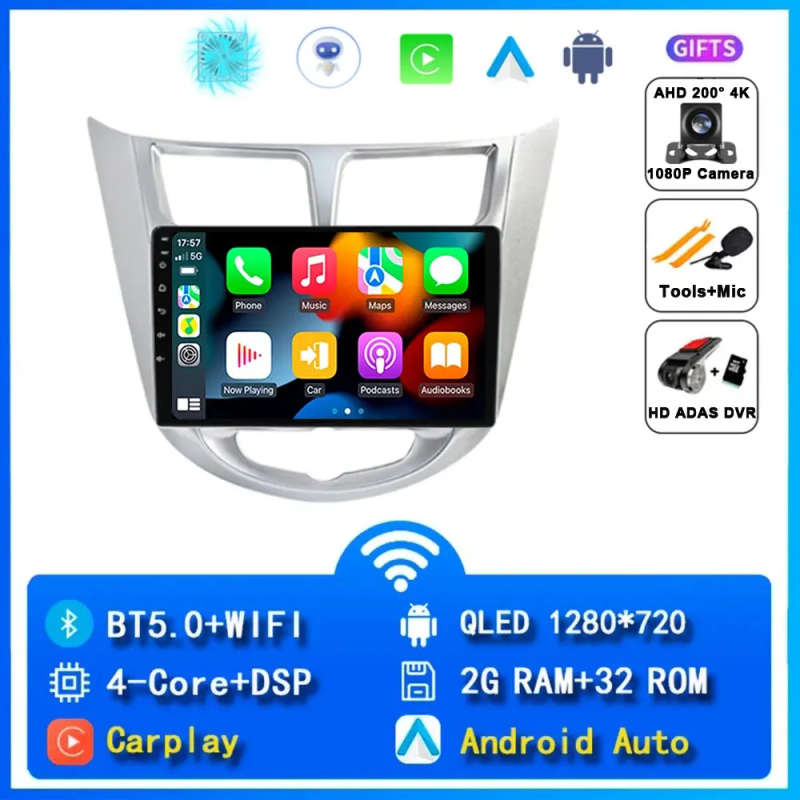 Android 14 Carplay Auto Car Radio For Hyundai Solaris 1 Accent 2010 - 2016 Navigation GPS Multime...