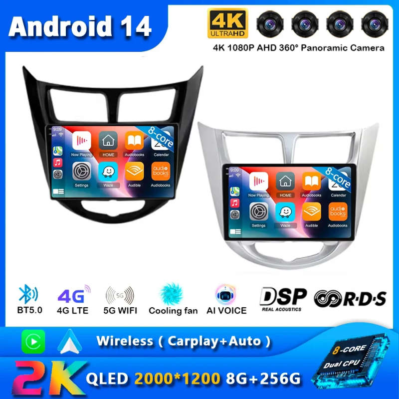 Android 14 Carplay Auto Car Radio For Hyundai Solaris 1 Accent 2010 - 2016 Navigation GPS Multime...