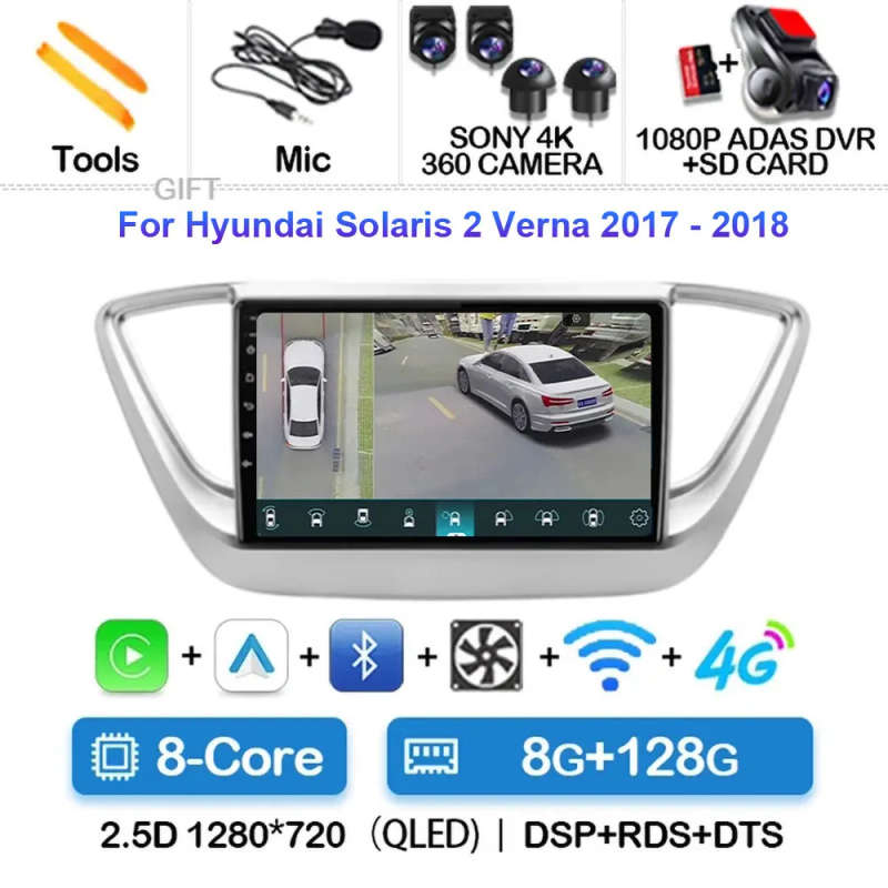 Android 14 Carplay Auto Car Radio For Hyundai Solaris 2 Verna 2016 - 2020 Navigation GPS Multimed...
