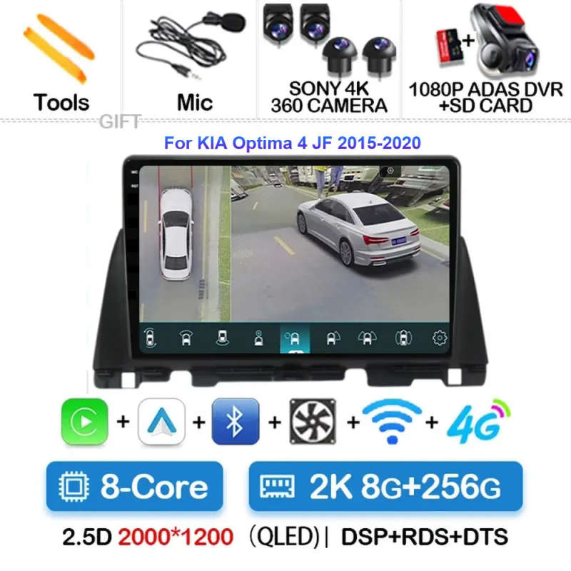 Android 14 Carplay Auto Car Radio For Kia Optima 4 JF 2015 - 2020 Navigation GPS Multimedia Playe...