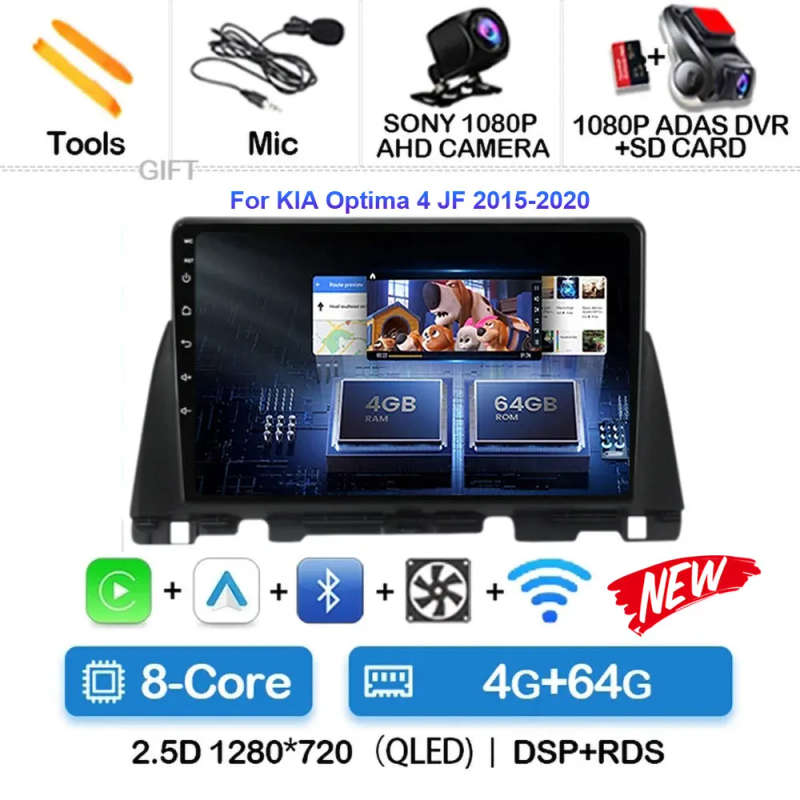Android 14 Carplay Auto Car Radio For Kia Optima 4 JF 2015 - 2020 Navigation GPS Multimedia Playe...
