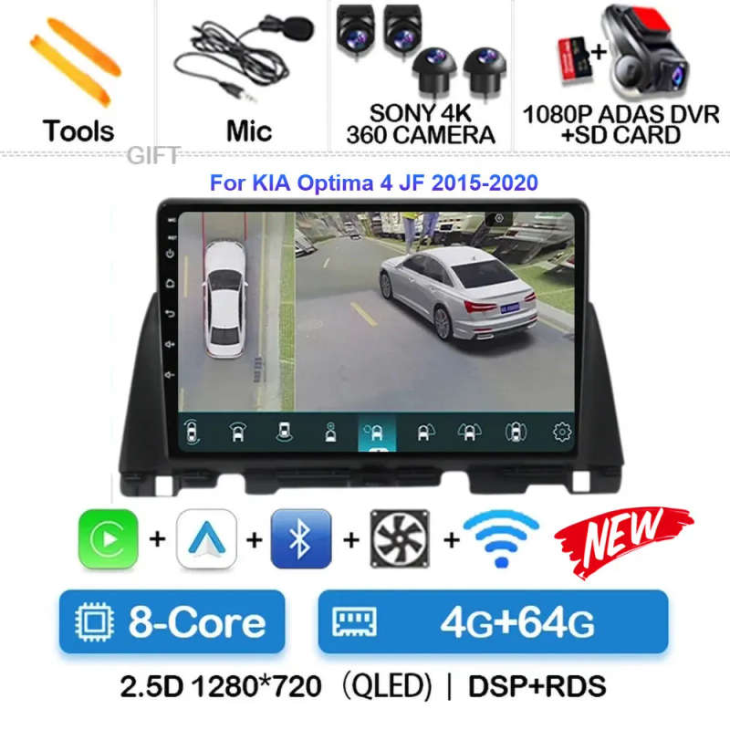 Android 14 Carplay Auto Car Radio For Kia Optima 4 JF 2015 - 2020 Navigation GPS Multimedia Playe...
